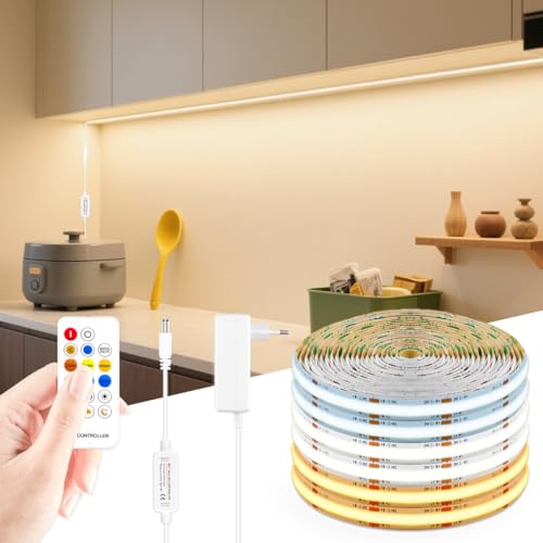 CHNMALITAI 24V 10M 576LEDs/m CCT COB LED Streifen,2700K-6500K einstellbar Farbtemperatur Weiß/Kaltweiß/Warmweiß Dimmabel LED COB Strip für Schlafzimmer Küche Zuhause Schrank Beleuchtung von CHNMALITAI
