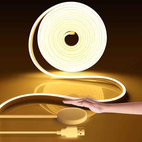 CHNMALITAI 5V USB Neon LED Streifen, 2M Warmweiß Dimmable Neon Strip with Touch and Hand Sweep Dimmer Schalten For Innen Schrank Vitrine Küche Dekoration Beleuchtung (Warmweiß) von CHNMALITAI