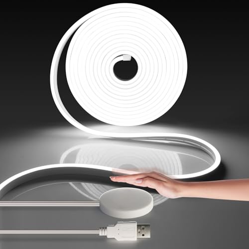 CHNMALITAI 5V USB Neon LED Streifen, 2M weiß Dimmable Neon Strip with Touch and Hand Sweep Dimmer Schalten For Innen Schrank Vitrine Küche Dekoration Beleuchtung (Weiß) von CHNMALITAI