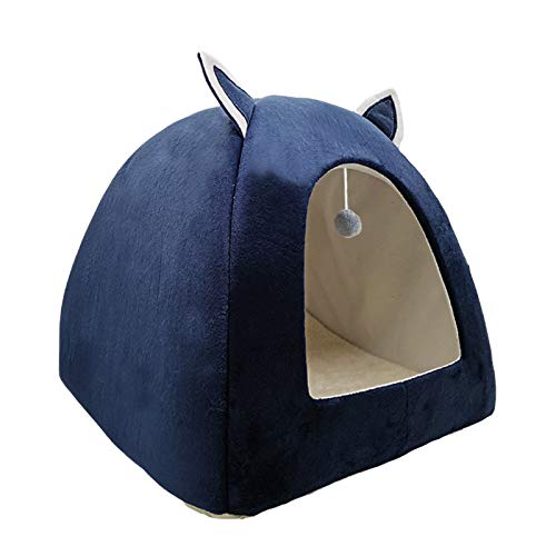 Katzenbett für tiefen Schlafkomfort im Winter, Kissenkorb geeignet für Katzenhausprodukte, Haustierzelt, bequemes Höhlenbett, Innenbereich, M-fitfor3kgpet marineblau von CHNNO1