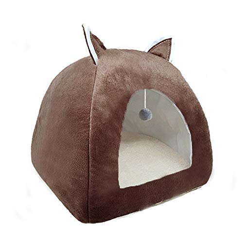 Katzenbett für tiefen Schlafkomfort im Winter, weicher Kissenkorb geeignet für Katzenhausprodukte, Haustierzelt, bequemes Höhlenbett, Innenbereich, M-fitfor3kgpet braun von CHNNO1