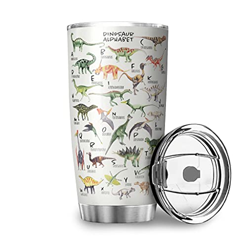 CHNOT Dinosaurier 20oz Thermobecher mit Deckel Thermo Kaffeebecher Edelstahl Thermoskanne Auslaufsicher Travel Mug Vakuumisolierte Teebecher für Auto White 600ml von CHNOT