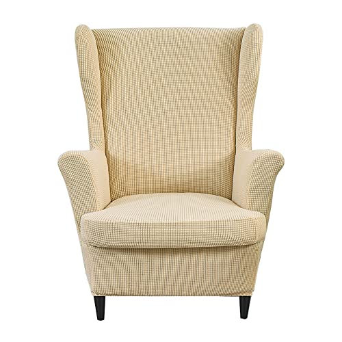 CHNSHOME Sesselhusse Ohrensessel 2 Stück Ohrensessel Bezug Elastisch Ohrensessel Überzug Bezug Sesselbezug für einen Ohrensessel Beige von CHNSHOME