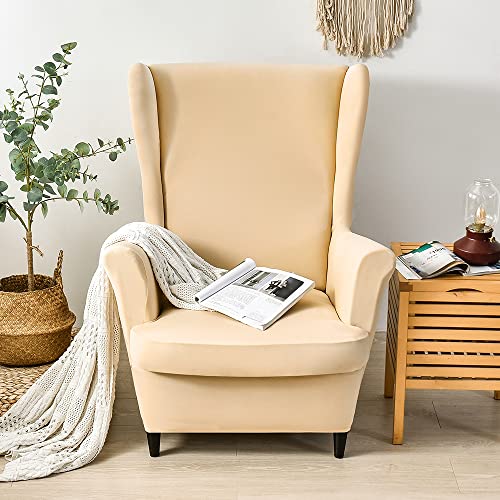 CHNSHOME Sesselhusse Ohrensessel 2 Stück Sesselbezug Sessel-Überwürfe Ohrensessel Stretch Sesselüberzugs Ohrensessel Überzug Beige B von CHNSHOME