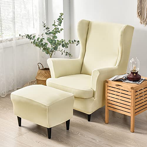 CHNSHOME Sesselhusse Ohrensessel 2 Stück Sesselbezug Sessel-Überwürfe Ohrensessel Stretch Sesselüberzugs Ohrensessel Überzug Beige von CHNSHOME