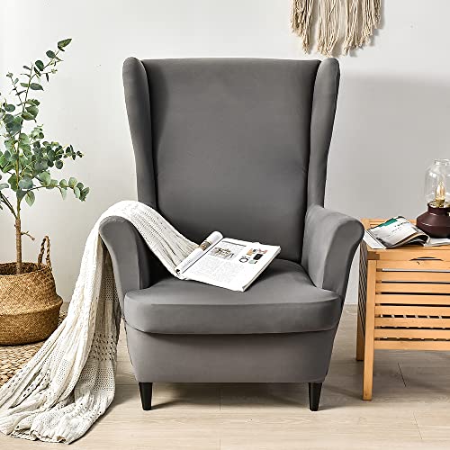 CHNSHOME Sesselhusse Ohrensessel 2 Stück Sesselbezug Sessel-Überwürfe Ohrensessel Stretch Sesselüberzugs Ohrensessel Überzug Dunkelgrau von CHNSHOME