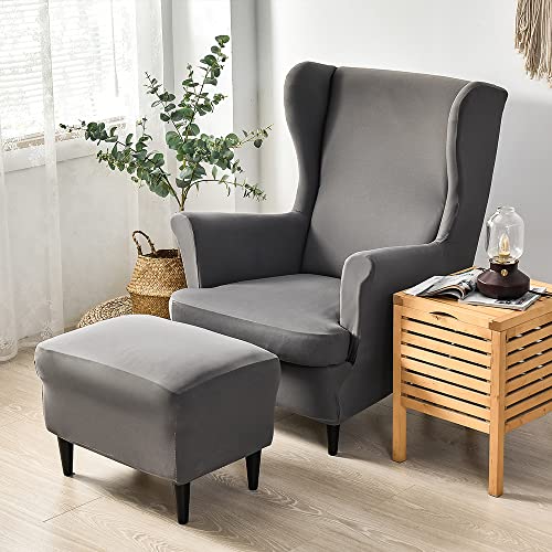 CHNSHOME Sesselhusse Ohrensessel 2 Stück Sesselbezug Sessel-Überwürfe Stretch Sesselüberzugs Ohrensessel Überzug Dunkelgrau von CHNSHOME