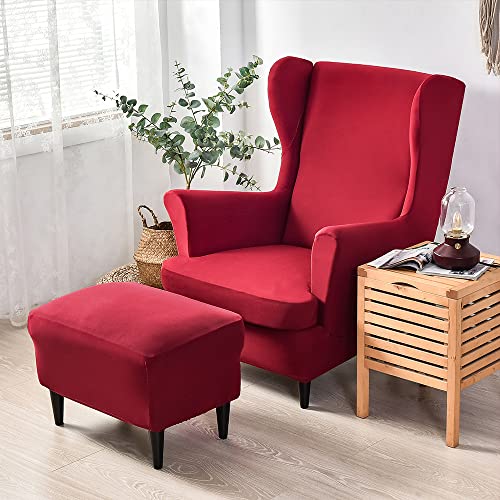 CHNSHOME Sesselhusse Ohrensessel 2 Stück Sesselbezug Sessel-Überwürfe Ohrensessel Stretch Sesselüberzugs Ohrensessel Überzug Weinrot von CHNSHOME