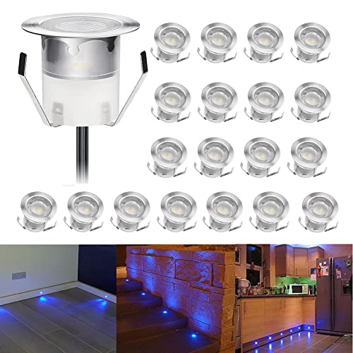 20er Set Bodeneinbaustrahler LED Aussen Treppen Einbaustrahler Blau Ø30mm 0.6W IP67 Wasserdicht Boden Lampe LED Terrasse Licht Küche Garten Einbauleuchten Poolbeleuchtung von CHNXU