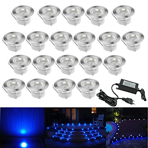 CHNXU 20er Set Terrassen Einbaustrahler LED Bodeneinbauleuchten Blau Aussen Ø45mm Treppen Einbauleuchte IP67 Wasserdicht Boden Lampe für Außenterrasse Garten Gehweg Küche Balkon von CHNXU