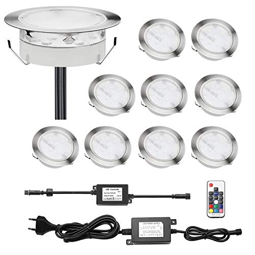 CHNXU 10er LED Bodeneinbaustrahler Set, Treppen Einbaustrahler Ø80mm RGB IP67 Wasserdicht Außen Lampe Boden Einbauleuchten für Küche Garten Treppen Balkon Terrasse von CHNXU