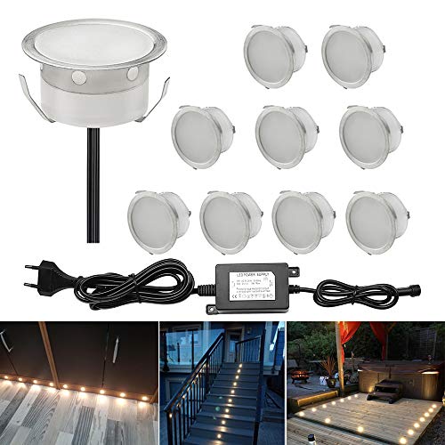 CHNXU 10er Set LED Boden Einbaustrahler Ø40mm Warmweiß Treppenleuchten, IP67 Wasserdicht LED Terrasse Licht Aussen, Doppel 1M Kabel mit 2M Einbaustrahler Abstand für Küche, Garten, Balkon CHNXU 10er Set LED Boden Einbaustrahler Ø40mm Warmweiß Treppenleuchten, IP67 Wasserdicht LED Terrasse Licht Aussen, Doppel 1M Kabel mit 2M Einbaustrahler Abstand für Küche, Garten, Balkon von CHNXU