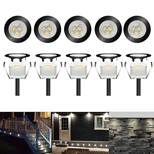 CHNXU 10er Set Terrassen Einbaustrahler LED Bodeneinbaustrahler Ø30mm 0.6W Aussen DC12V Kaltes Weiß IP67 Wasserdicht LED Einbauleuchten Deckenstrahler für Küche Garten Treppen Bad Balkon, Schwarz von CHNXU