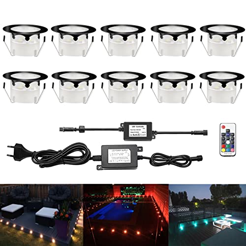 CHNXU 10er Set Terrassen Einbaustrahler RGBWW Boden Einbauleuchten Außen RGB + Warmweiß LED Treppen Beleuchtung Ø45mm Bodeneinbaustrahler IP67 Wasserdicht Einbauspots für Garten Küche Balkon, Schwarz von CHNXU