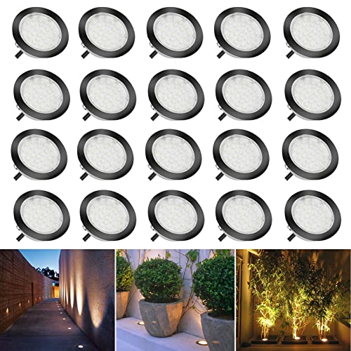 CHNXU 20 Stück LED Bodeneinbaustrahler, Warmes Weiß Terrassenbeleuchtung Bodenlampe Ø80mm 2.5W Treppen Einbauleuchten IP67 Wasserdicht Außenleuchten für Terrasse, Garten, Balkon, Küche, Schwarz von CHNXU