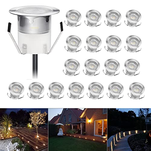 CHNXU 20er Set Bodeneinbaustrahler LED Aussen Treppen Einbaustrahler Ø30mm 0.6W Warmes Weiß IP67 Wasserdicht LED Lampe Boden Küche Garten Einbauleuchten Poolbeleuchtung von CHNXU