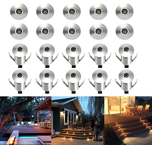 CHNXU 20er Set Mini LED Bodeneinbaustrahler Aussen Ø22mm 0.6W Bodenlampe 7LM IP67 Wasserdicht Terrassenbeleuchtung DC 12V Einbauleuchte für Garten Holzbrücke Pool Holzdeck Gehweg Küche (Warmes Weiß) von CHNXU