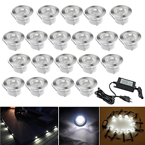 CHNXU 20er Set Terrassen Einbaustrahler LED Bodeneinbauleuchten Kaltes Weiß Aussen Ø45mm Treppen Einbauleuchte IP67 Wasserdicht Boden Lampe für Außenterrasse Garten Gehweg Küche Balkon von CHNXU