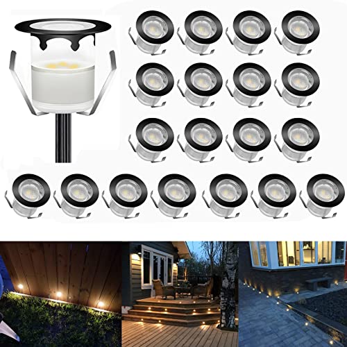 CHNXU 20er Set Terrassen Einbaustrahler LED Bodeneinbaustrahler Ø30mm 0.6W Aussen DC12V Warmes Weiß IP67 Wasserdicht LED Einbauleuchten Deckenstrahler für Küche Garten Treppen Bad Balkon, Schwarz von CHNXU