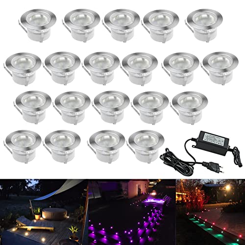 CHNXU 20er Set Terrassen Einbaustrahler RGBWW Boden Einbauleuchten Außen RGB + Warmweiß LED Treppen Beleuchtung Ø45mm Bodeneinbaustrahler IP67 Wasserdicht Einbauspots für Garten Gehweg Küche Holzdeck von CHNXU