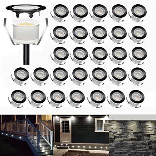 CHNXU 30er Set Terrassen Einbaustrahler LED Bodeneinbaustrahler Ø30mm 0.6W Aussen DC12V Kaltes Weiß IP67 Wasserdicht LED Einbauleuchten Deckenstrahler für Küche Garten Treppen Bad Balkon, Schwarz von CHNXU