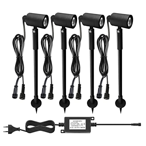 CHNXU 4er Set LED Gartenbeleuchtung 3W Gartenleuchte IP67 Wasserdicht Blau 180LM Höhenverstellbar Gartenlampe Gartenstrahler mit 12V Netzteil für Außen Baum, Wiese, Garten, Rasen, Hof von CHNXU