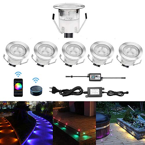 CHNXU 6er Set LED Bodeneinbauleuchte, WiFi RGB LED Einbaustrahler Steuerbar via App, IP67 Wasserdicht Außen Boden Lampe DC12V Ø30mm Treppen Einbaustrahler Kompatibel mit Amazon Alexa, Google Home von CHNXU