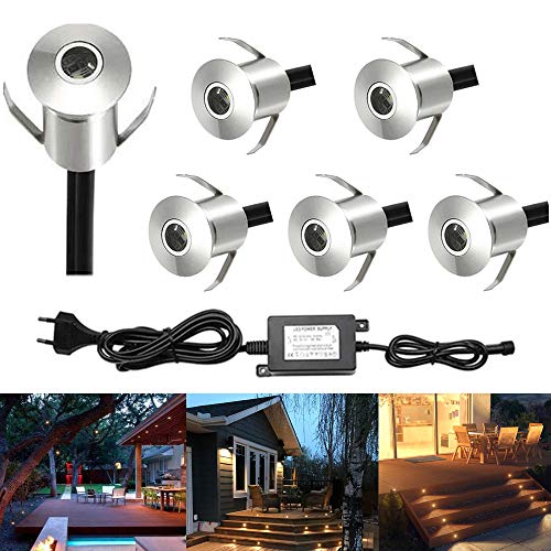 CHNXU 6er Set Mini LED Bodeneinbaustrahler Aussen Ø22mm 0.6W Bodenlampe 7LM IP67 Wasserdicht Terrassenbeleuchtung DC 12V Einbauleuchte für Garten Holzbrücke Pool Holzdeck Gehweg Küche (Warmes Weiß) von CHNXU