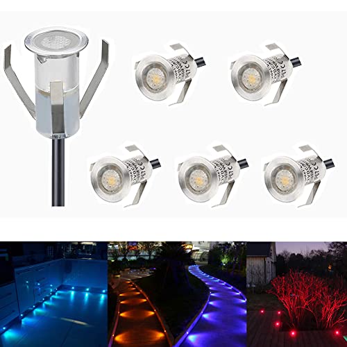 CHNXU 6er Set Mini Treppen Einbaustrahler Ø18mm 7LM RGB Farbwechsel Bodeneinbauleuchte LED IP67 Wasserdicht Aussen und Innen Deckenstrahler Boden Lampe mit 12V Netzteil für Garten Terrasse Küche Bad von CHNXU