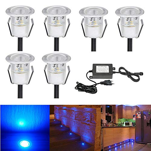 CHNXU 6er Set Terrassen Einbaustrahler Blau LED Bodeneinbaustrahler Ø30mm 0.6W Edelstahl LED Treppen Einbauleuchten Aussen IP67 Wasserdicht DC12V Deckenstrahler für Küche Garten Treppen Bad Balkon von CHNXU