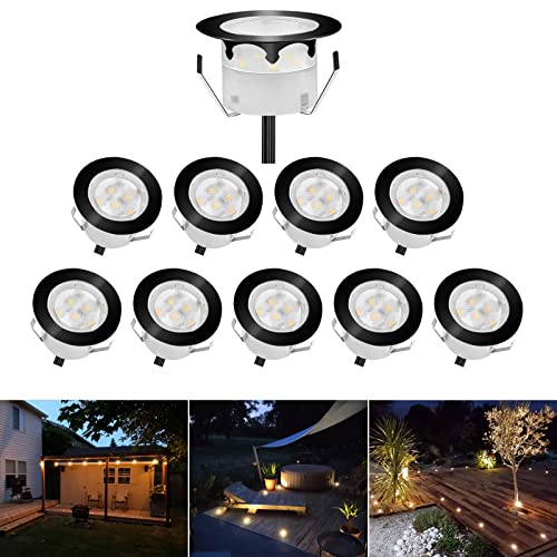 CHNXU LED Bodeneinbaustrahler 10er Set Treppenbeleuchtung Ø45mm 1W Warmes Weiß Terrassen Einbaustrahler Aussen 12V IP67 Wasserdicht Bodenlampe für Garten Holzbrücke Pool Holzdeck, Schwarz von CHNXU