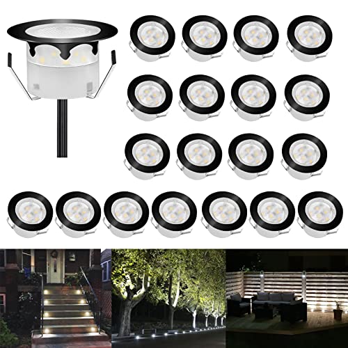 CHNXU LED Bodeneinbaustrahler 20er Set Treppenbeleuchtung Ø45mm 1W Kaltes Weiß Terrassen Einbaustrahler Aussen 12V IP67 Wasserdicht Bodenlampe für Garten Holzbrücke Pool Holzdeck, Schwarz von CHNXU