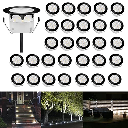 CHNXU LED Bodeneinbaustrahler 30er Set Treppenbeleuchtung Ø45mm 1W Kaltes Weiß Terrassen Einbaustrahler Aussen 12V IP67 Wasserdicht Bodenlampe für Garten Holzbrücke Pool Holzdeck, Schwarz von CHNXU