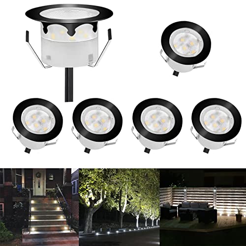 CHNXU LED Bodeneinbaustrahler 6er Set Treppenbeleuchtung Ø45mm 1W Kaltes Weiß Terrassen Einbaustrahler Aussen 12V IP67 Wasserdicht Bodenlampe für Garten Holzbrücke Pool Holzdeck, Schwarz von CHNXU