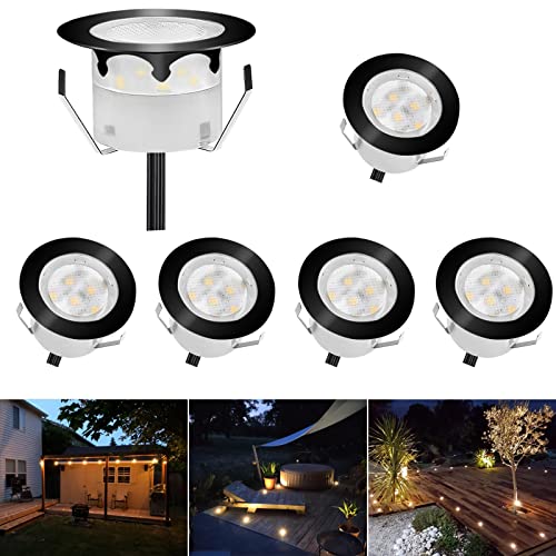 CHNXU LED Bodeneinbaustrahler 6er Set Treppenbeleuchtung Ø45mm 1W Warmes Weiß Terrassen Einbaustrahler Aussen 12V IP67 Wasserdicht Bodenlampe für Garten Holzbrücke Pool Holzdeck, Schwarz von CHNXU