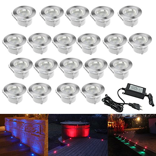 CHNXU Terrassen Einbaustrahler, 20er Set Boden Einbauleuchten Außen RGB LED Treppen Beleuchtung Ø45mm Bodeneinbaustrahler IP67 Wasserdicht Farbwechsel Boden Lampe von CHNXU