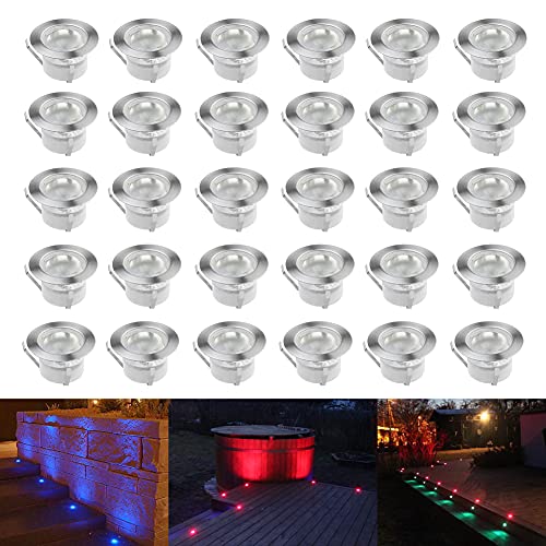 CHNXU Terrassen Einbaustrahler 30er Set Boden Einbauleuchten Außen RGB LED Treppen Beleuchtung Ø45mm Bodeneinbaustrahler IP67 Wasserdicht LED Terrassenbeleuchtung Farbwechsel Boden Lampe von CHNXU