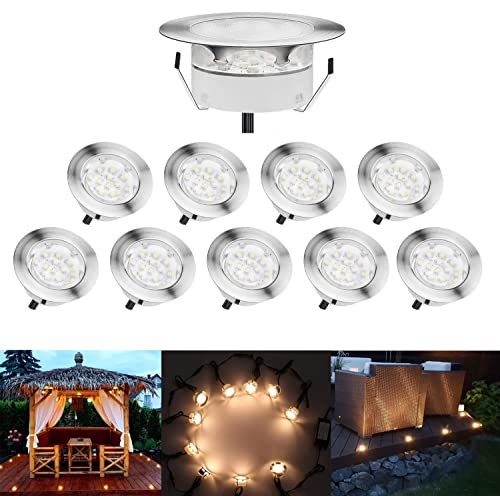 CHNXU Treppen Bodeneinbaustrahler 10er Set, IP67 Wasserdicht Terrassen Einbaustrahler Ø60mm Aussen LED Bodeneinbauleuchten, DC 12V 1.5W Terassen Küche Garten LED Einbaustrahler, Warmes Weiß von CHNXU