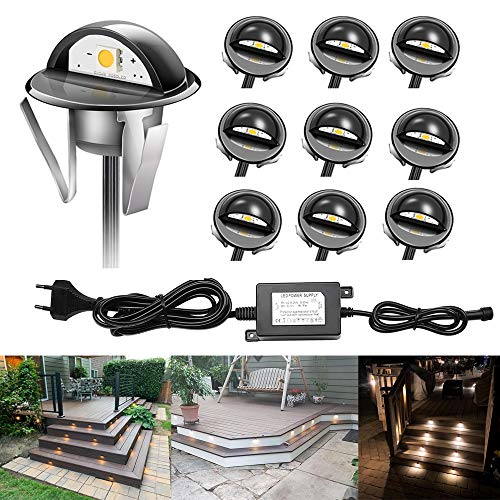 CHNXU Treppenbeleuchtung 10er Set LED Bodeneinbaustrahler Warmes Weiß IP65 Wasserdicht Außen Terrassen Einbaustrahler Ø35mm Bodenlampe für Garten Holzbrücke Pool Holzdeck, Schwarz von CHNXU