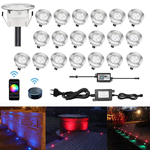 LED Bodeneinbaustrahler RGB 20er Set, Ø45mm WiFi Terrasse Einbauleuchten Kompatibel mit Amazon Alexa, Google Home, IP67 Wasserdicht App Steuerbar LED Außen Boden Licht für Küche Garten Treppen Balkon von CHNXU