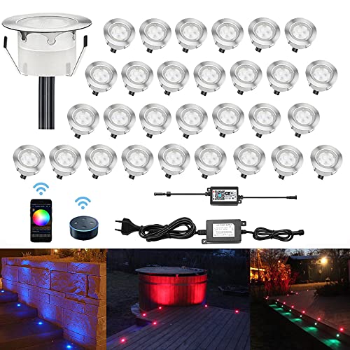 LED Bodeneinbaustrahler RGB 30er Set, Ø45mm WiFi Terrasse Einbauleuchten Kompatibel mit Amazon Alexa, Google Home, IP67 Wasserdicht App Steuerbar LED Außen Boden Licht für Küche Garten Treppen Balkon von CHNXU