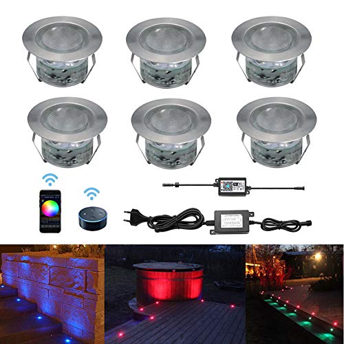 LED Bodeneinbaustrahler RGB 6er Set, Ø45mm WiFi Terrasse Einbauleuchten Kompatibel mit Amazon Alexa, Google Home, IP67 Wasserdicht App Steuerbar LED Außen Boden Licht für Küche Garten Treppen Balkon von CHNXU