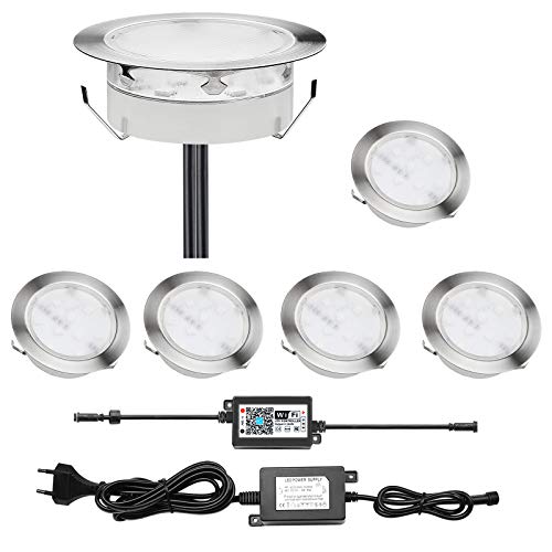 LED Einbaustrahler, 6er Set WiFi Bodeneinbaustrahler Aussen Ø80mm RGB Treppen Einbauleuchten Steuerbar via App, IP67 Wasserdicht Außenleuchten Boden Lichter Kompatibel mit Amazon Alexa, Google Home von CHNXU