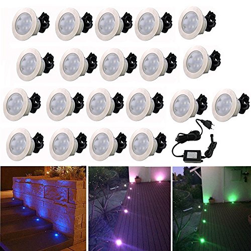 Treppen Bodeneinbaustrahler 20er Set, RGB Farbwechsel-LED Terrasse Licht IP67 Wasserdicht, Ø60mm Aussen Einbauleuchten, DC 12V 1W Für Küche Und Garten von CHNXU