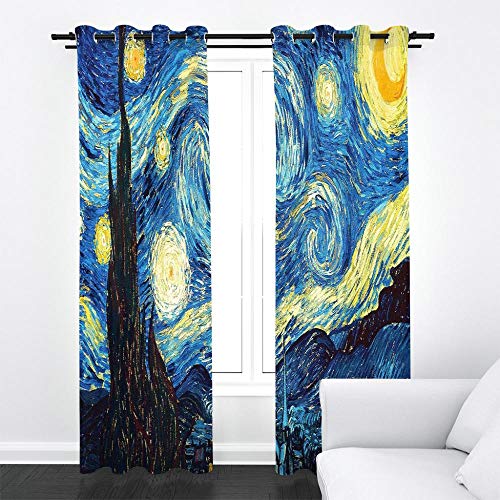 CHNXXL Blickdicht Blackout Vorhang Mit Ösen Schalldämmend Gardinen Polyester 3D Bedruckt Van Gogh-Fantasy Sternenhimmel Für Wohnzimmer Schlafzimmer Kinder Oder Babyzimmer 183(W) X214(H)(cm) von CHNXXL