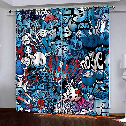 CHNXXL vorhänge kinderzimmer 3D Drucken Graffiti Lichtundurchlässige Vorhang mit Ösen Polyester Blickdicht Gardinen für Schlafzimmer Wohnzimmer 150(W) x166(H)(cm) von CHNXXL