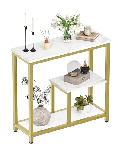 CHOEZON Konsolentisch, 3-stufige Eingangskonsole, moderner Beistelltisch, mit Marmorstrukturfurnier, Metallrahmen, für Eingangsbereich, Wohnzimmer, Flur, Esszimmer, Marmorweiß und Gold DTXG03DJ von CHOEZON
