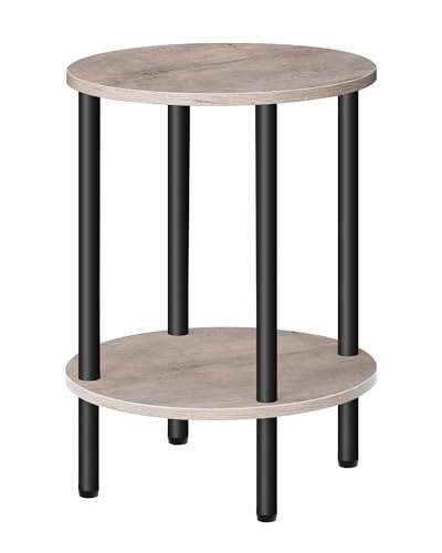 CHOEZON Runder Beistelltisch, Sofatisch mit 2 Ablagen, Kleiner Nachttisch, Couchtisch im Industriestil, für Wohnzimmer, Schlafzimmer, Greige und Schwarz DTBZ01BG von CHOEZON