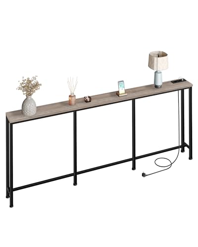 CHOEZON 200cm Konsolentisch, Flurtisch mit Ladestation, schmaler Sofatisch mit 2 Steckdosen und 2 USB, Beistelltisch, für Wohnzimmer, Eingangsbereich, Gray und Schwarz DTXG20CBG von CHOEZON