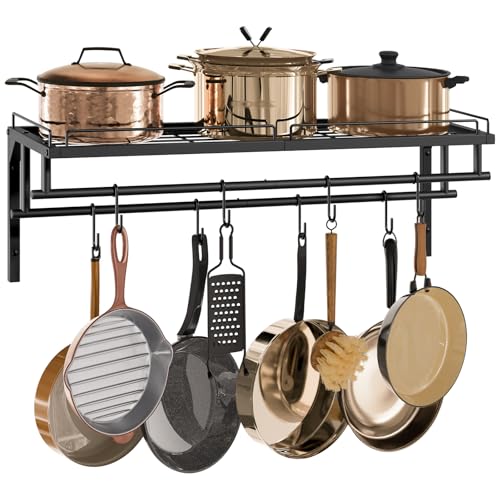CHOEZON Topf-Rack, Pfannenhalter, Küche Wandregal für Töpfe und Pfannen, Küchenutensilienhalter mit 8 Haken und 2 Stangen, Hängeregal Küche, Metall Küchenregal hängend, Noir DTPR38BB CHOEZON Topf-Rack, Pfannenhalter, Küche Wandregal für Töpfe und Pfannen, Küchenutensilienhalter mit 8 Haken und 2 Stangen, Hängeregal Küche, Metall Küchenregal hängend, Noir DTPR38BB von CHOEZON